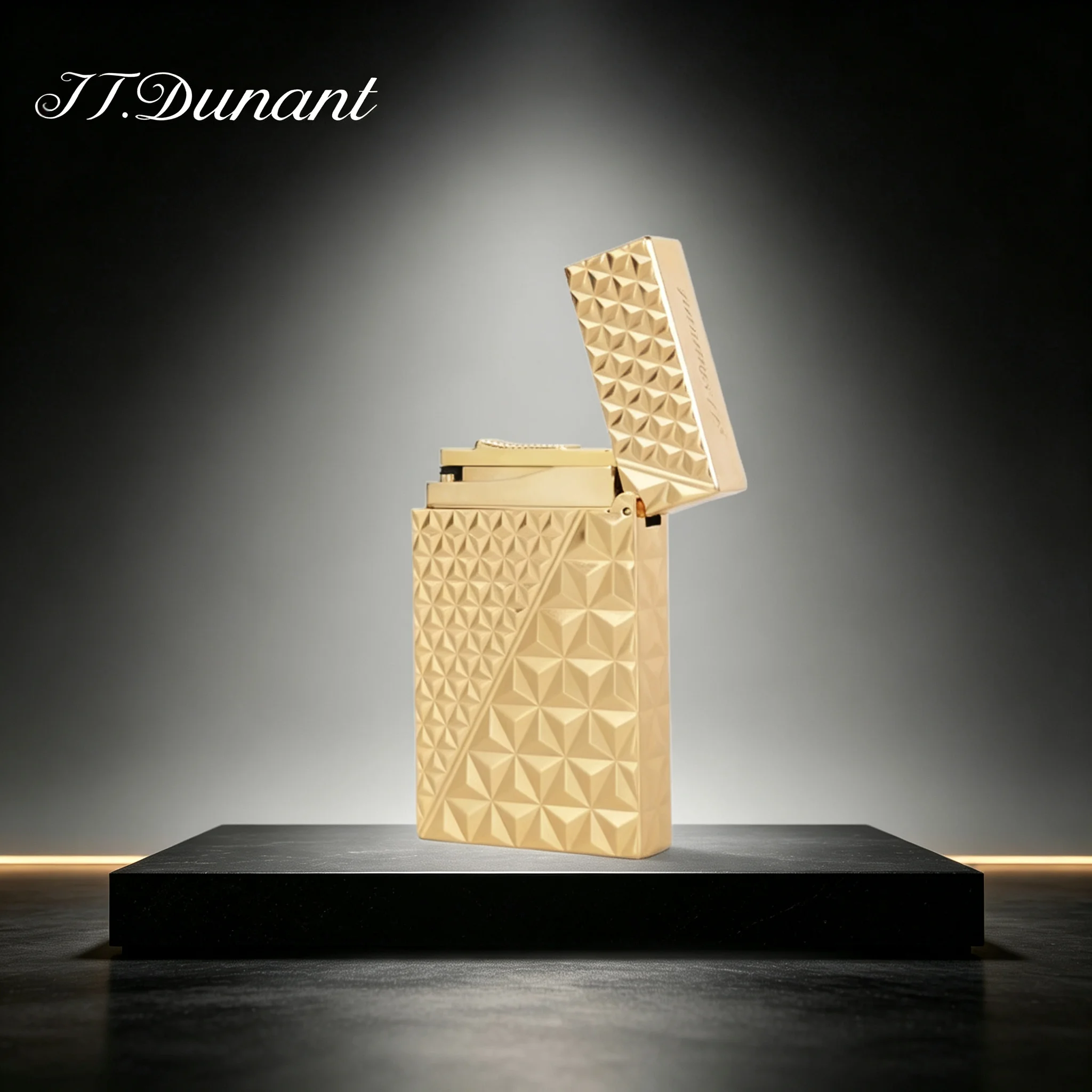 JT.Dunant Lighter Luxury Gold Soft Flame Ping Sound Refillable Butane Gas Lighter for Cigarette Cigar Collection Men Gift