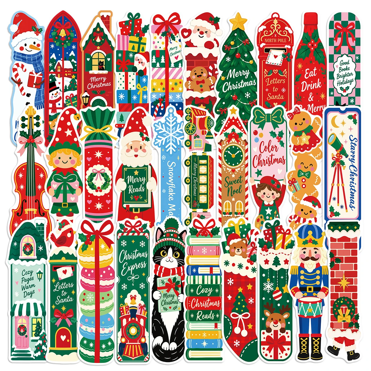 30PCS Bookmark Shaped Christmas Paper Learning Book Annotation Cards Reading Book Folders Creative Unique Durable Gifts