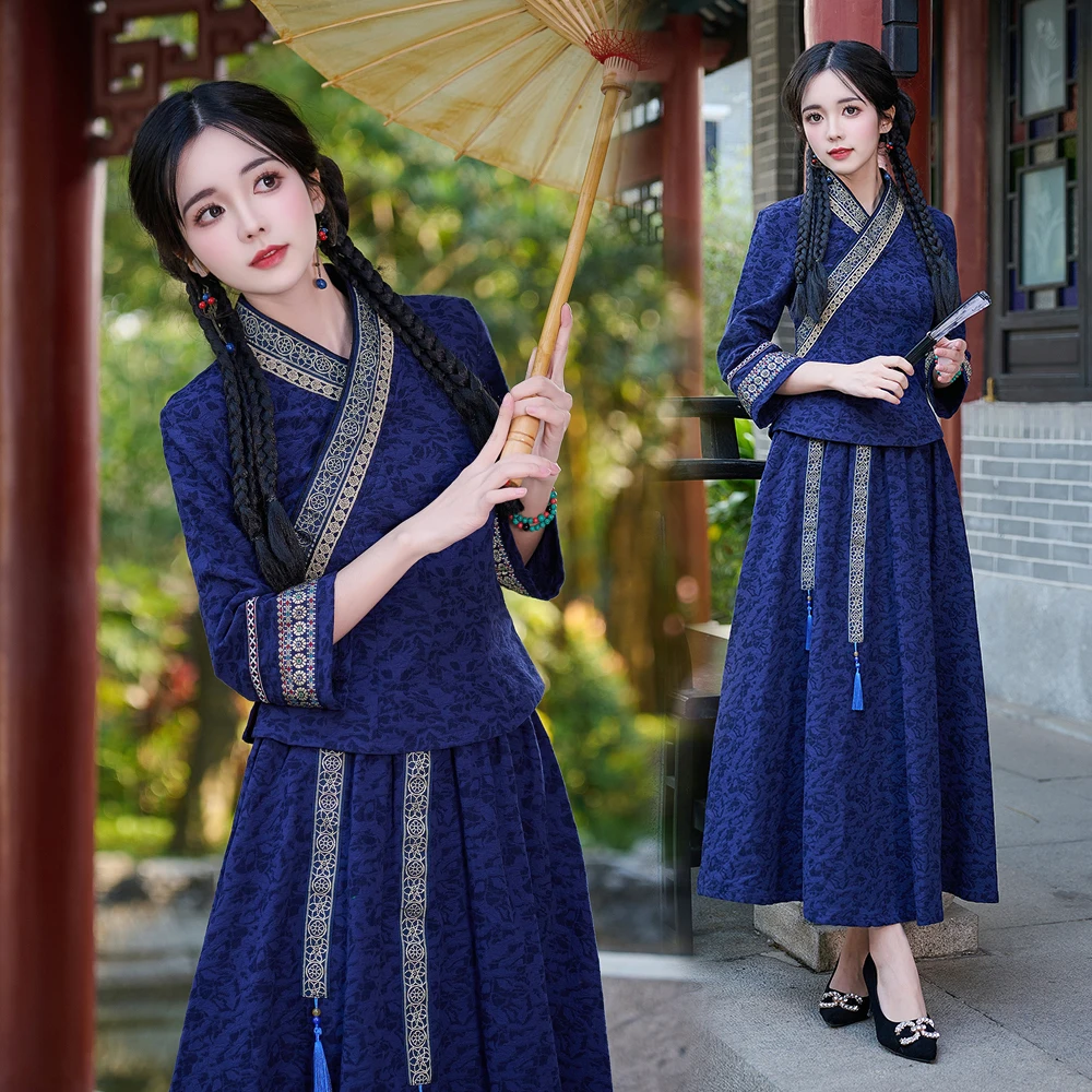 

Spring 2026 Slim Fit Two-Piece Set Retro Republic of Chi Small Top Cotton Ethnic Women's Faion