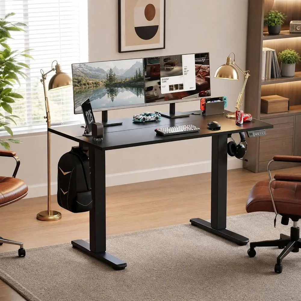 Motorized Adjustable Height Standing Desk, 40x24, 3 Memory Presets, Cable Management, Space-Saving for Home Office or Bedroom, B