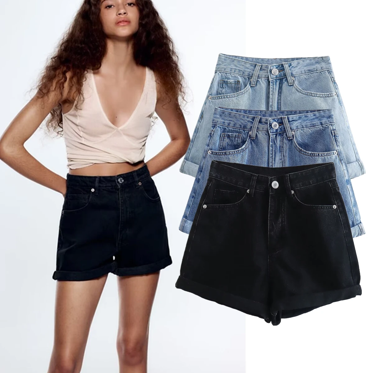 

Dave&Di Summer Shorts Women Fashion Washed Vintage High Waist Mom Denim Short Bermuda For Women