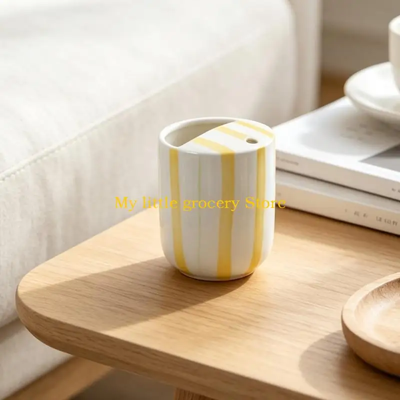 D5BD Artistic Ceramic Coffee Cup Handheld Heat Resistant Tea Mug with Sip Top Lid For Milk Juice Drink Home Office Use Drinkware