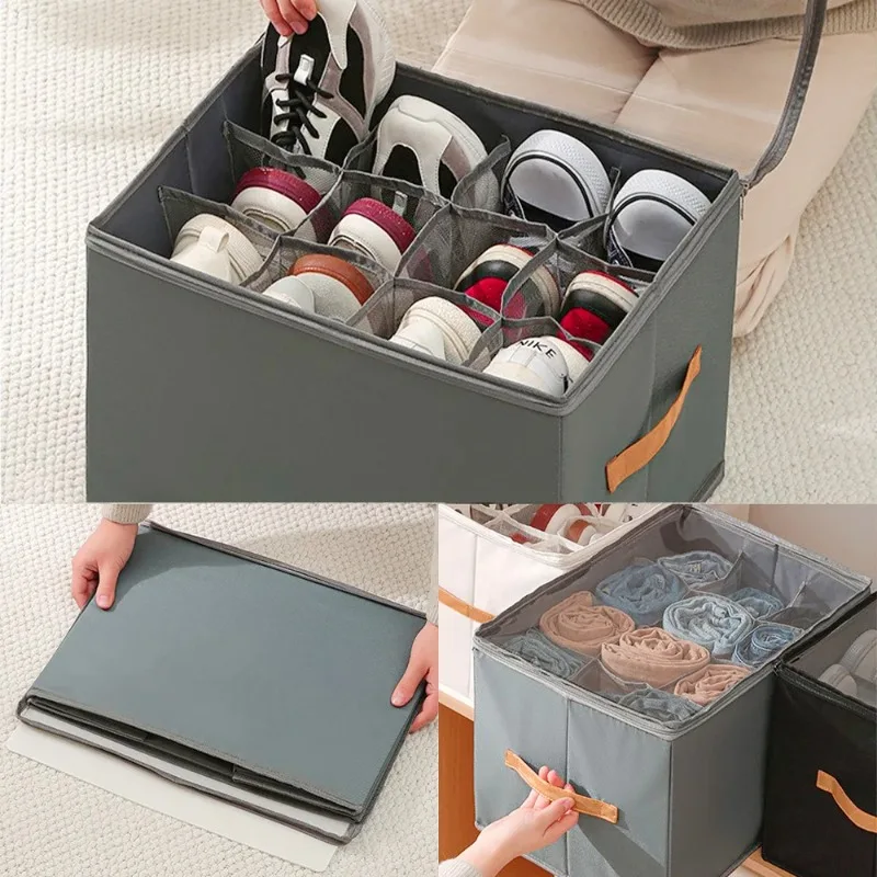 Foldable with Lid Shoe Box 12 Grid Non Woven Visible Dustproof Home Multi-grid Underwear Clothes Storage Organizer Box Container