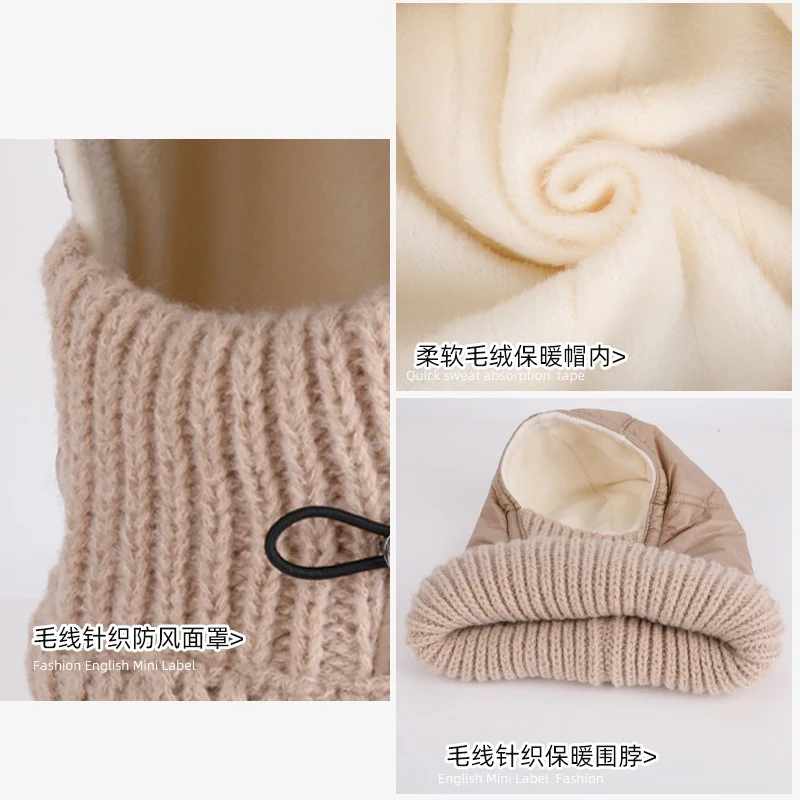 Zimowa ciepła czapka zintegrowana z szalikiem i maską na twarz, chroniąca przed zimnem, idealna do jazdy na rowerze i nart, z wyściełanymi nausznikami i opaską na głowę.