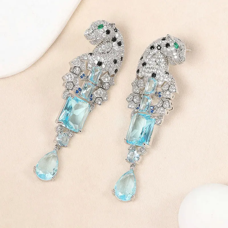 Bilincolor Fashion Light Blue Cubic Zirconia  Animal Leopard Earrings