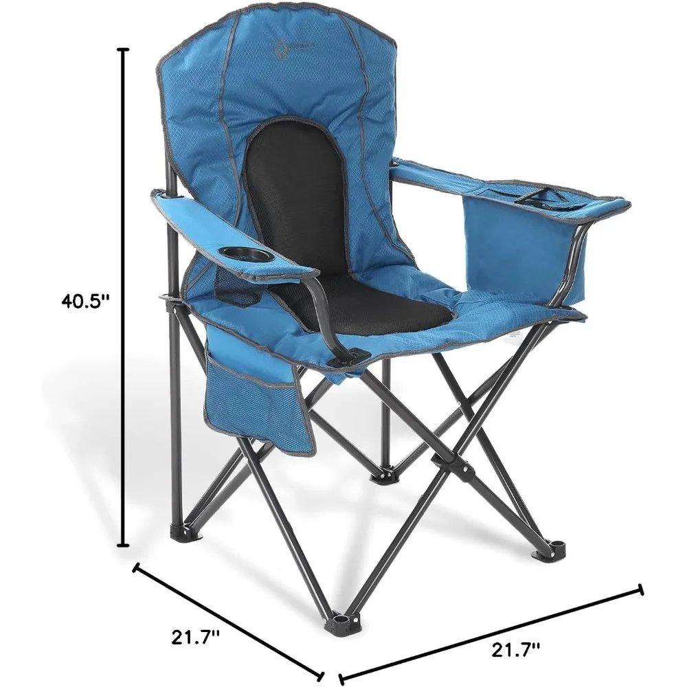 Chaise de camping pliante portable avec refroidisseur à 4 canettes, porte-gobelet et sac de transport robuste pour un transport facile