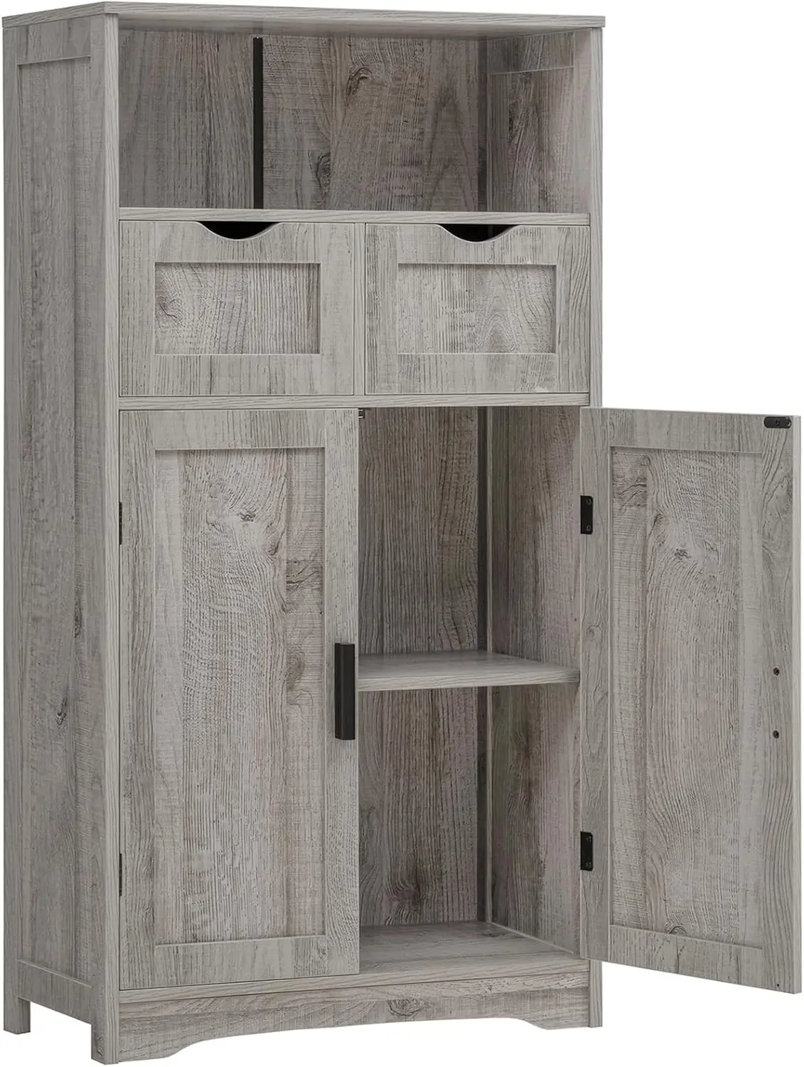 

Iwell Storage Cabinet with 2 Drawers & 2 Adjustable Shelves, Bathroom Cabinet, Cupboard, Floor Cabinet for Living Room, Grey