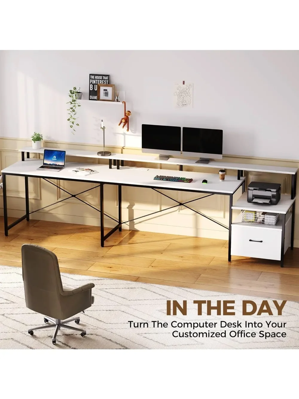 Computer Corner Desk with File Cabinet, Gaming Desk with Monitor Shelf, Home Office Desk