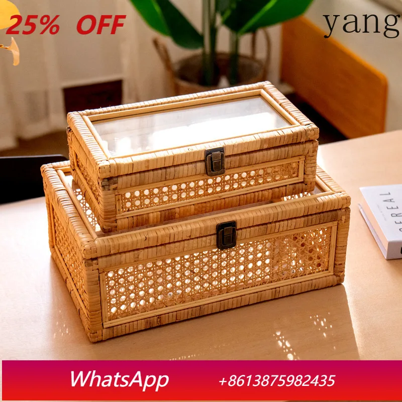 

Yjq rattan storage basket hand-woven with lid storage box toy books desktop storage
