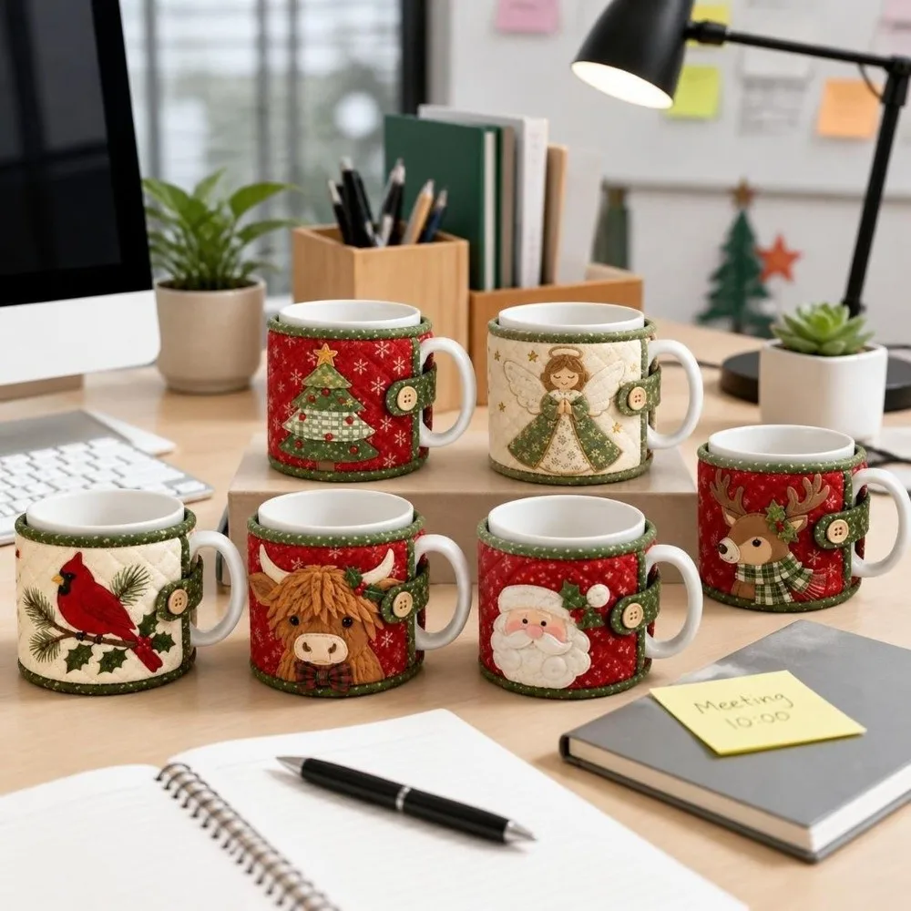 Santa Claus Christmas Tea Cup Holder Snowman Heat-proof Christmas Ornaments Deer Xmas Tree Mug Protective Cover Mug