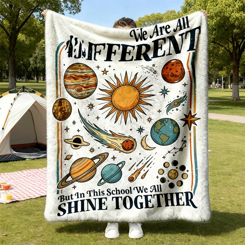 Teacher Cozy Blanket Warm Blanket, We Are All Different School Space Planets Inclusivity Soft Blanket