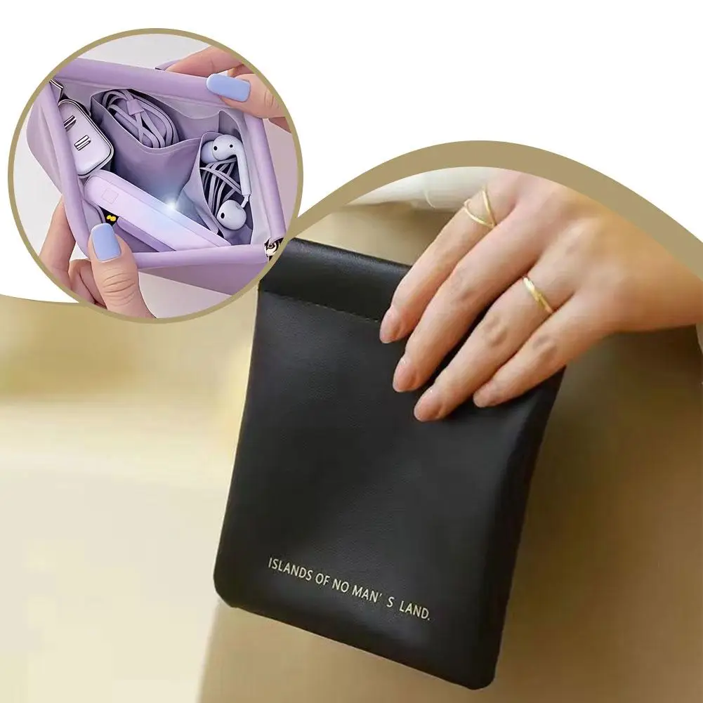 Bolsa de almacenamiento de metralla de PU, cierre automático, impermeable, Cable de datos para auriculares, bolsa de almacenamiento, lápiz labial portátil, bolsa de cosméticos, monedero