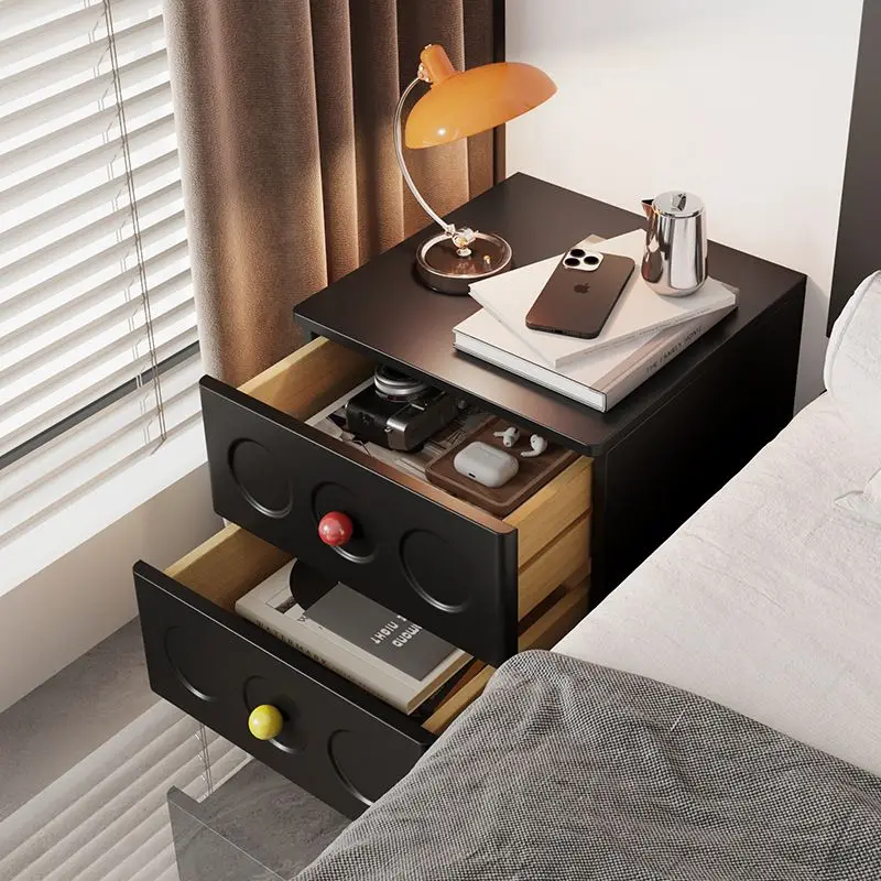 Black Cartoon Retro Solid Wood Bedside Table New High-end Bedside Drawer Cabinet Mini Small Cabinet Night Stands for Bedroom