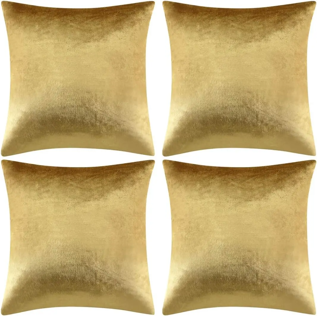 

Decorative Throw Pillow Covers 18 X 18, Gold Soft Pillow Covers Velvet,Set Of 4 Decor Square Cushion Covers (Gold,