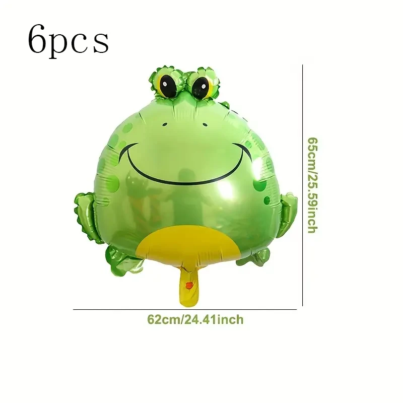 6pcs Cute Frog Aluminum Film Balloon Jungle Animal Theme Birthday Party Outdoor Summer Decorative Balloon