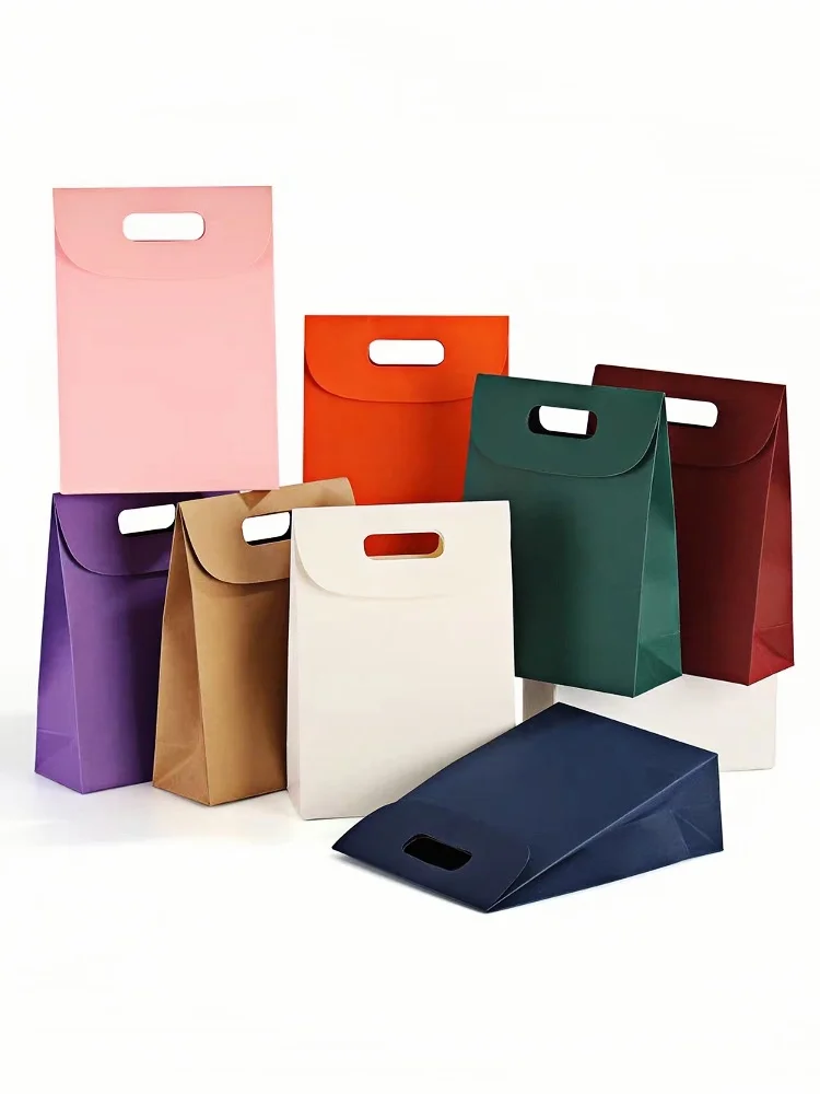 10 stks Kraftpapier Geschenkzakken met Handvatten, Effen Kleur Flap Envelop Zakken, Party Favor Treat Box Voor Snoep, Koekje, Chocolade