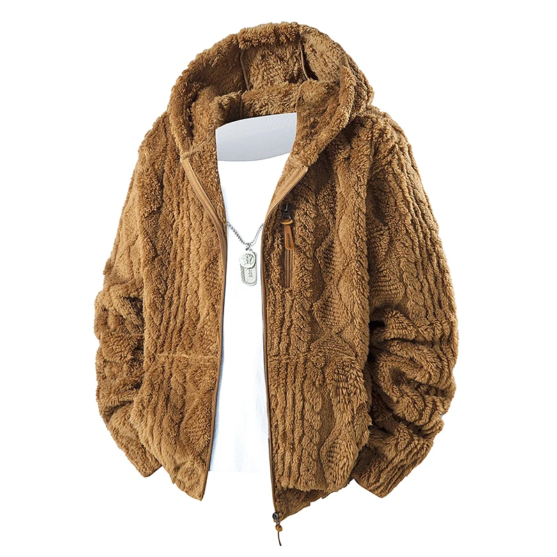 Giacca in pile da uomo Autunno Inverno Caldo Casual Cappotti con cappuccio da uomo Felpe con cerniera allentata Felpe Giacca in cotone con tasche da uomo