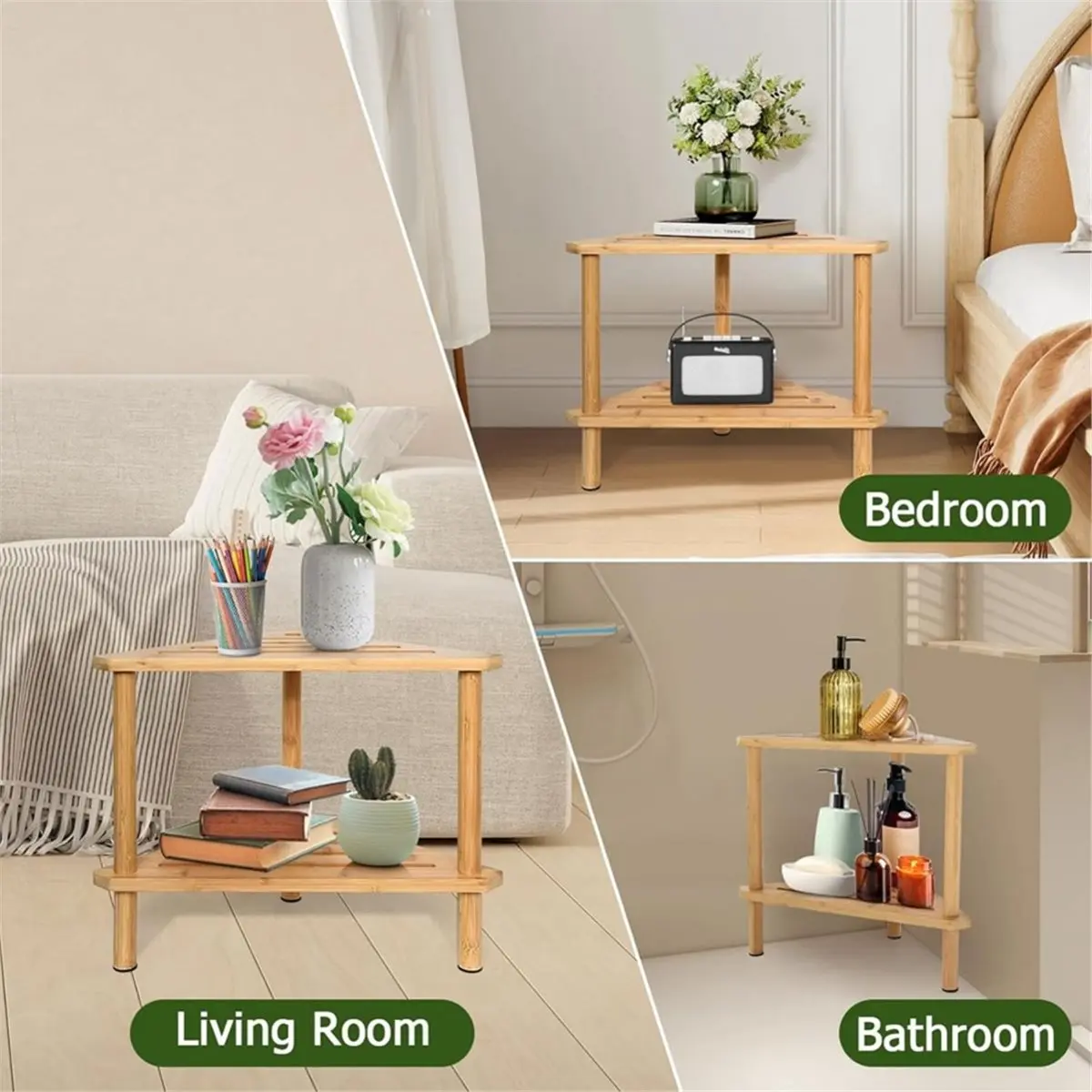 

PROMOTION~ Shower Foot Rest, Shower Stool for Shaving Legs, Waterproof Wood Corner Shower Stool with Storage Shelf
