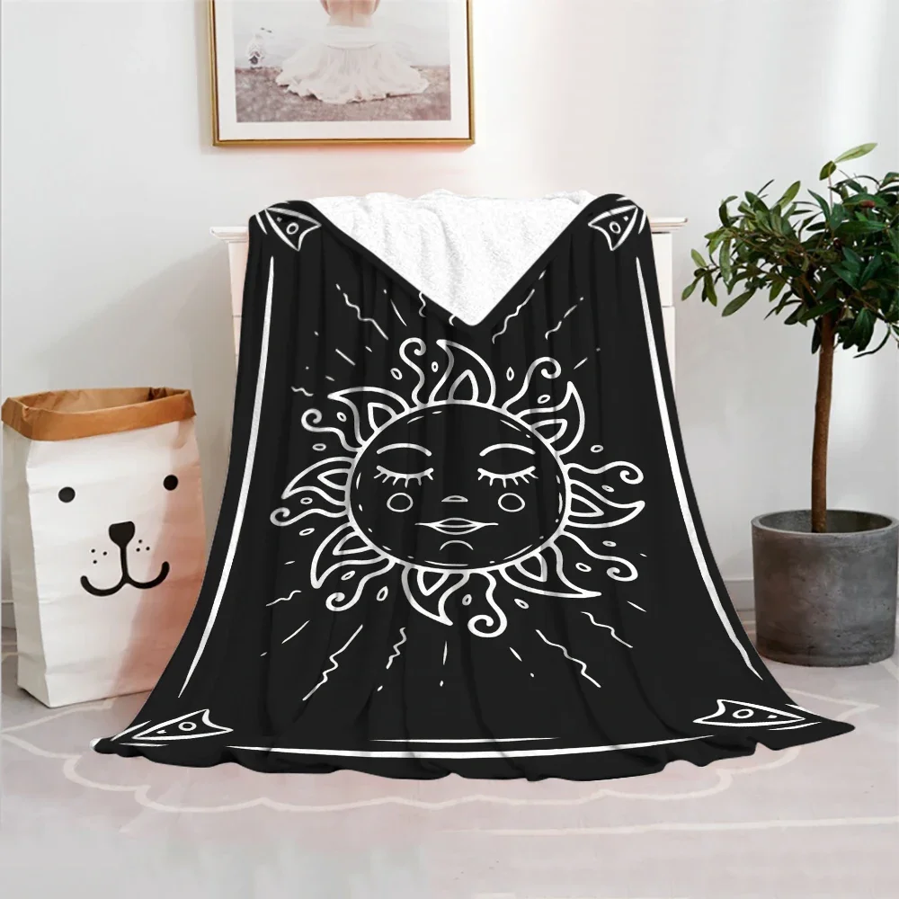 Black Witch Skull Sun Moon Divination Theme Flannel Throw Blanket Mystery Soft Warm All Seasons Kids Adult Festival Camping Gift