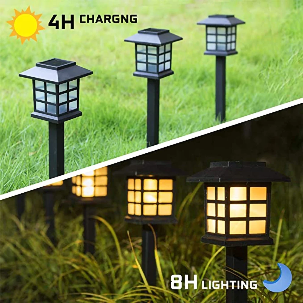 Solar Path Light Lawn Light Small Palace Light Flame Light led lights for outdoor camping garden rechargeable Lantern home decor