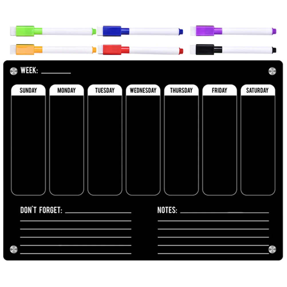 Magnetic Calendar Acrylic Weekly Planner Note Board Message Writing Fridge Dry Erase Black Schedule