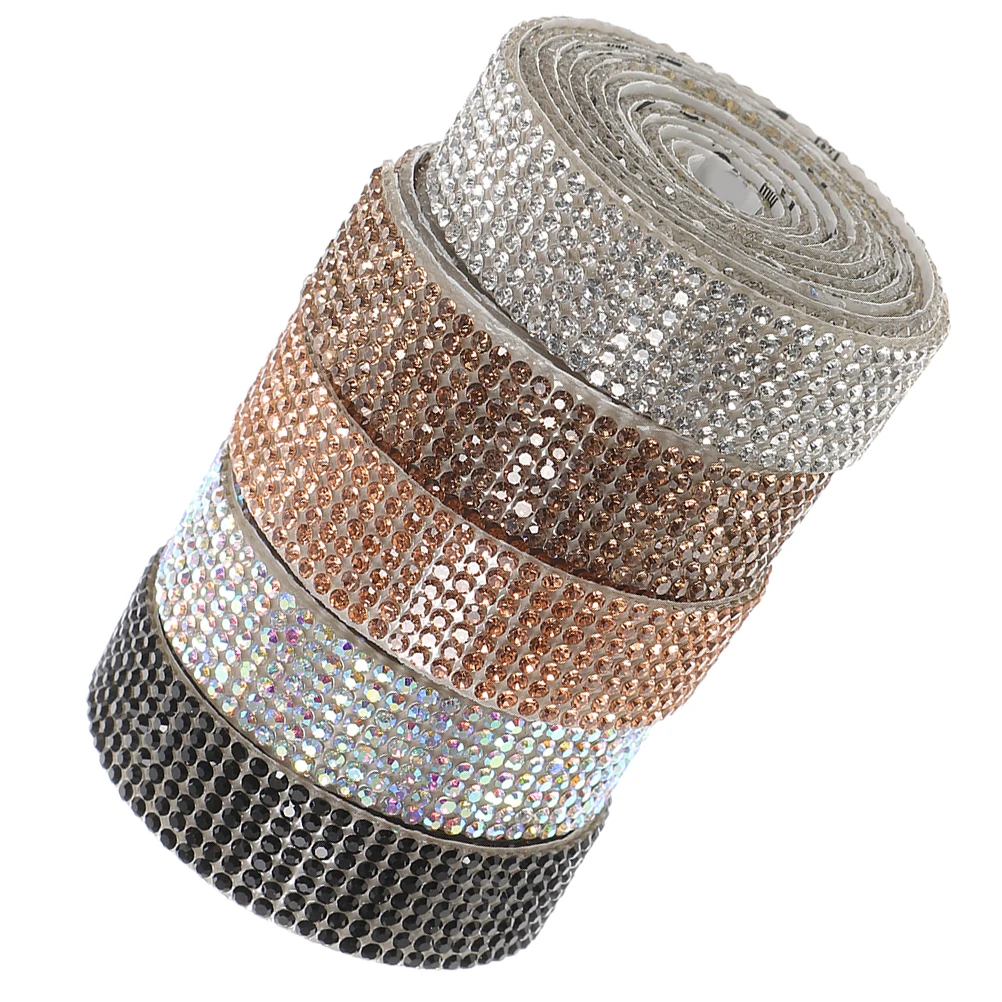 

5 Rolls Rhinestone Strips Self Adhesive Ribbon for Clothes Shoes Bags Bridal Veils DIY Craft Decoration Rhinestones for Crafts