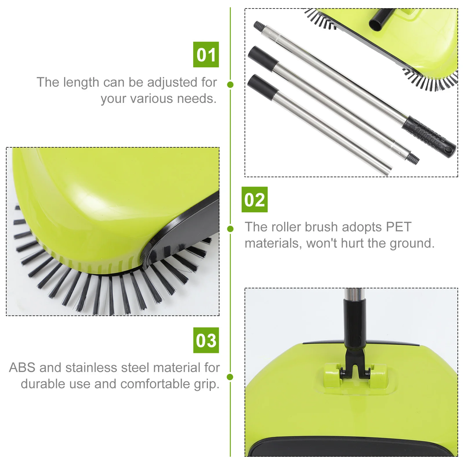 

Floor Sweeper Handheld Push Broom Dustpan Brush Set 360 Degree Rotating Multi Functional Cleaner for Tile Marble