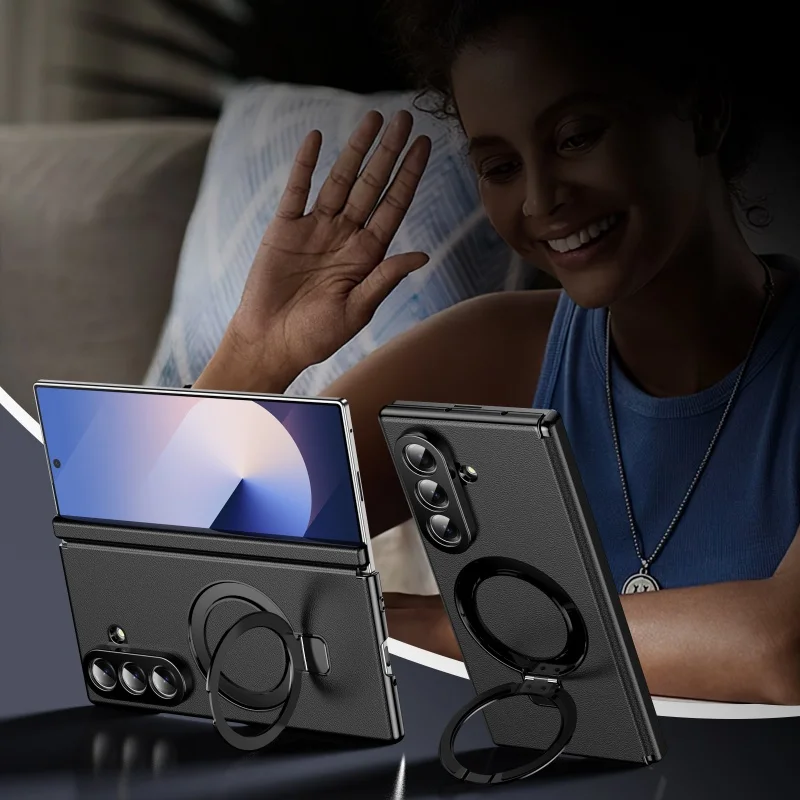 

Чехол для Magsafe с защитой от петли для Samsung Galaxy Z Fold 8 7 6 5 4 3, кожаный магнитный чехол с кольцом-подставкой и защитной пленкой для экрана