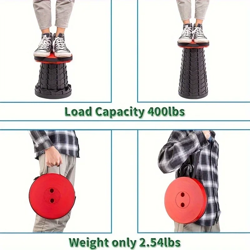휴대용 텔레스코픽 접이식 의자 1개, 야외 여행, 하이킹, 캠핑 및 낚시에 적합 - 높이 조절 가능 및 경량