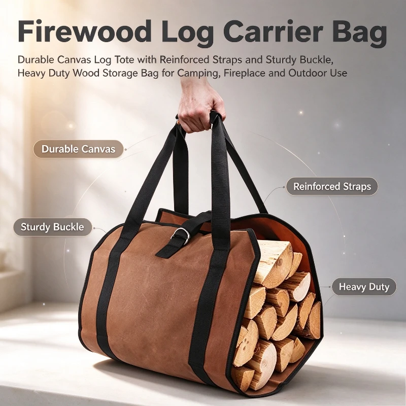Multifunctional Log Carry Bag Handheld Durable Portable Firewood Storage Sack For Camping Firewood Collection And Transport