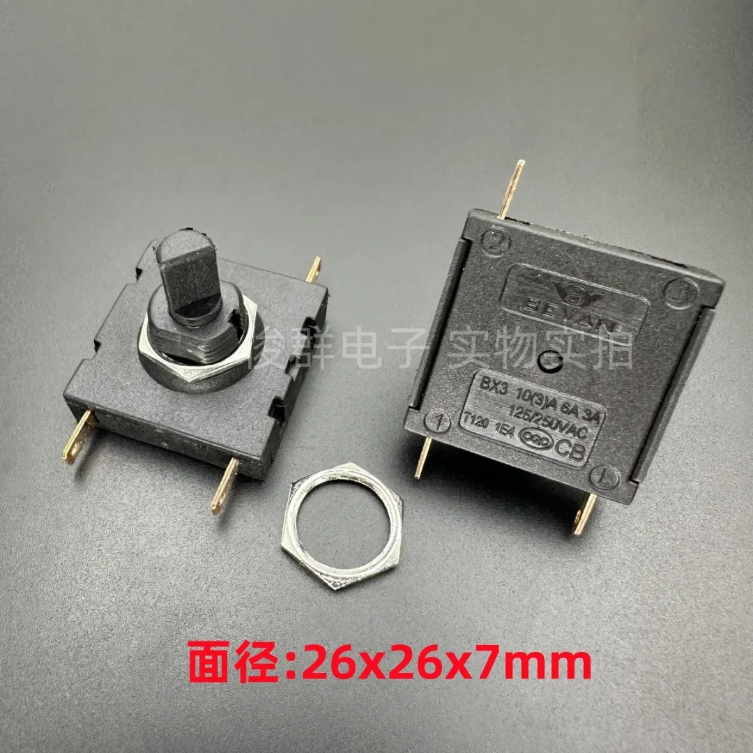 10pcs/electric cooker health pot fan gear speed control switch 3 gear 10A square BX3 rotary switch 3 feet
