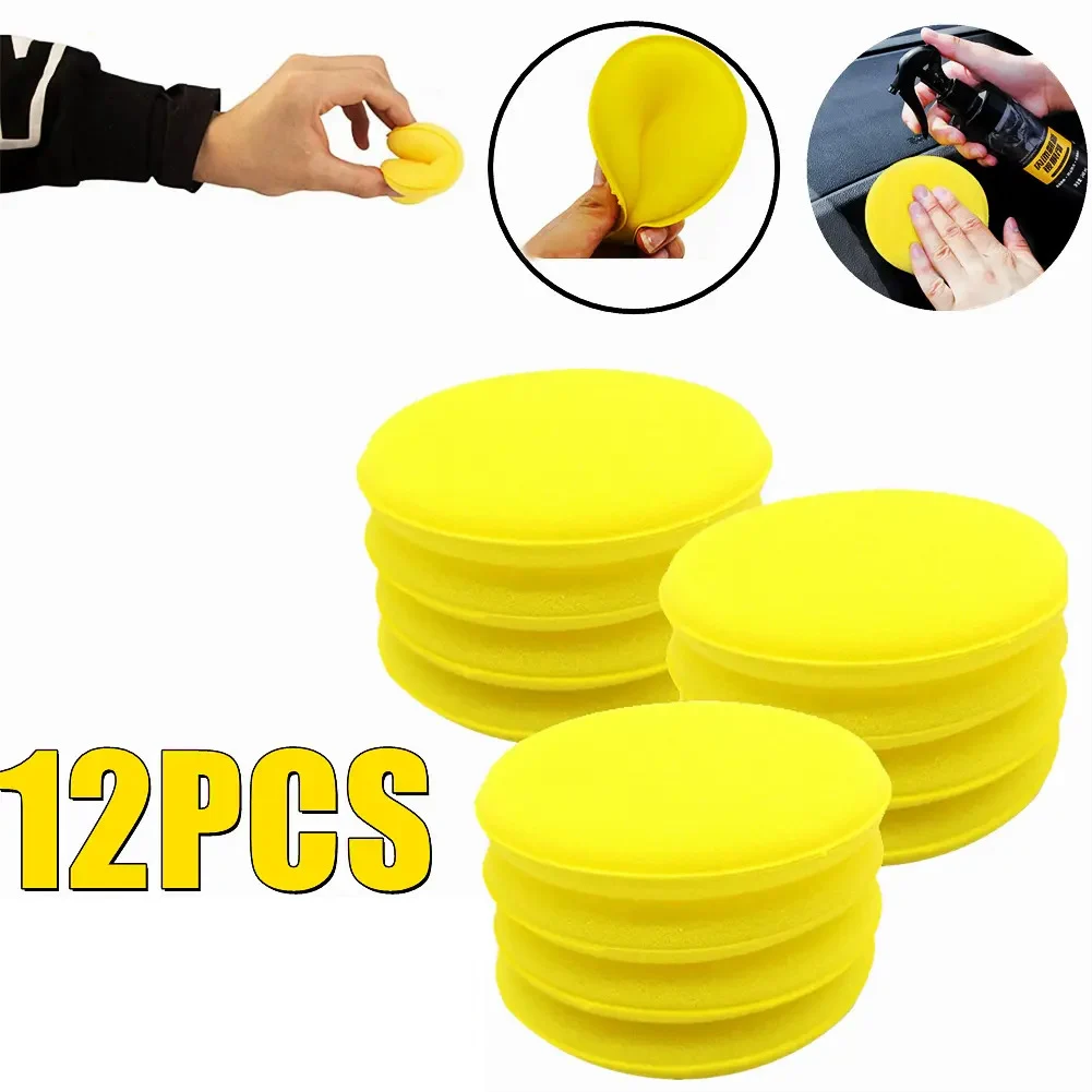 

12pcs Car Waxing Polish Foam Sponge Wax Applicator Cleaning Detailing Pads Round Waxing Sponge High Density Absorbent