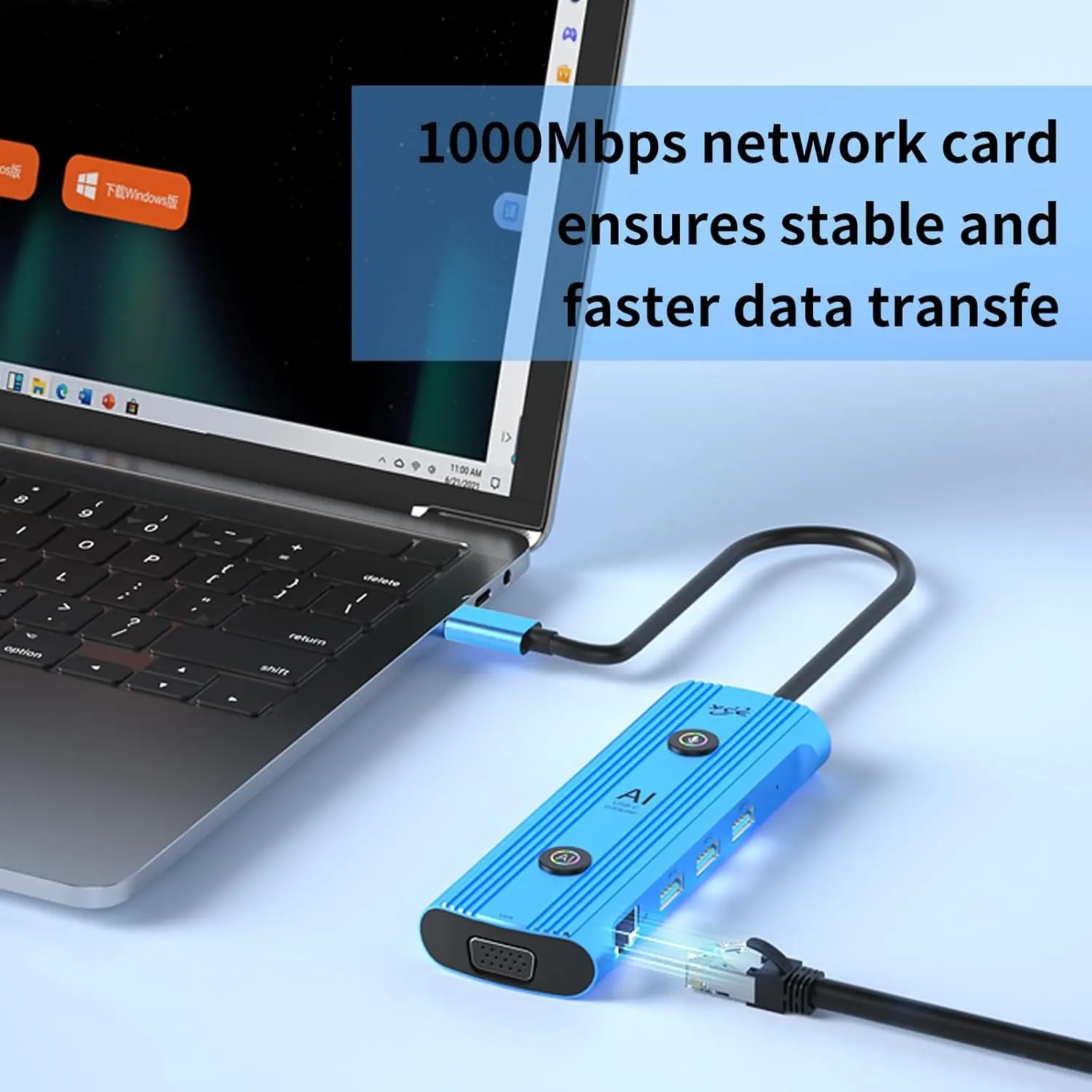 محول Ai USB-C محطة إرساء ذكية من النوع C، محور Ai 12 في 1 يدعم Windows/MacOS، صوت AI DEEPSEEK-R1 HDMI VGA USB RJ45، SD/TF