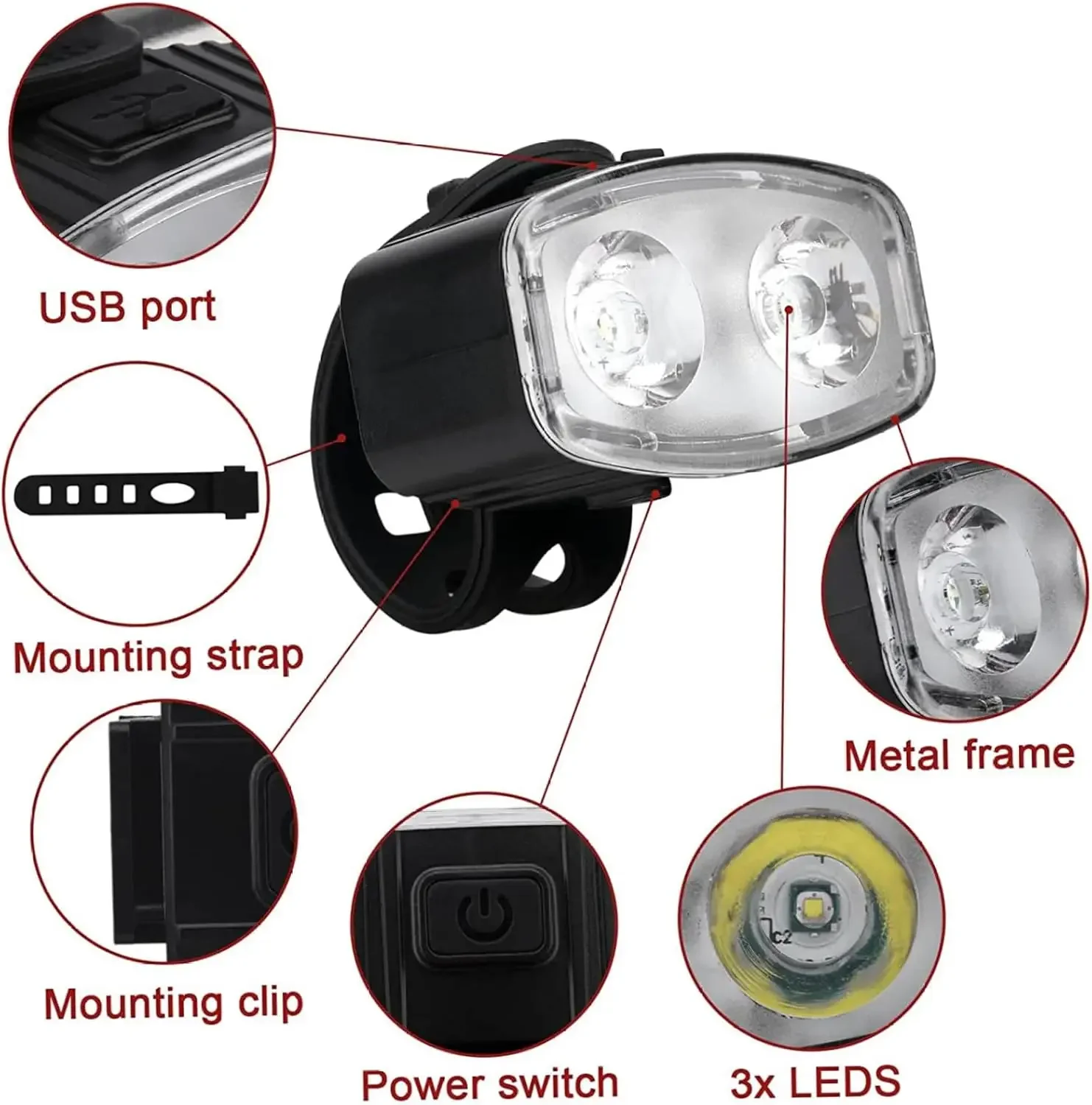 MTB Waterproof Taillight Bike USB Charge Headlight Light 6 Modes Cycling Bicycle Front Rear Light Set LED Lantern Bike Parts