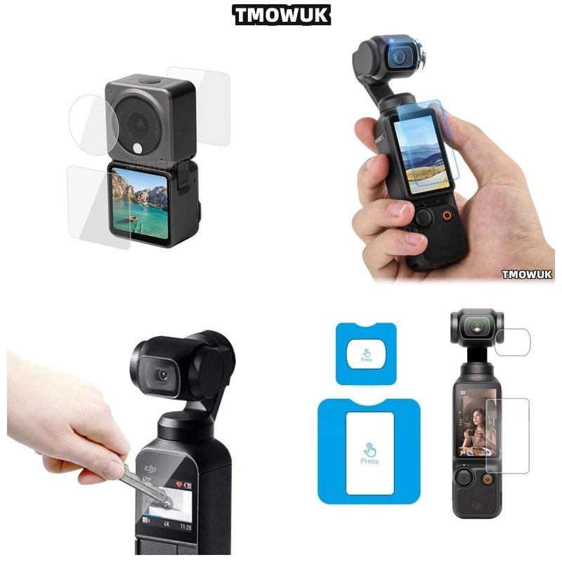 

For DJI Pocket 1 2 Osmo Pocket 3 Action 2 4 Pro - Protective Tempered Glass Screen Protector With Lens Guard Cap