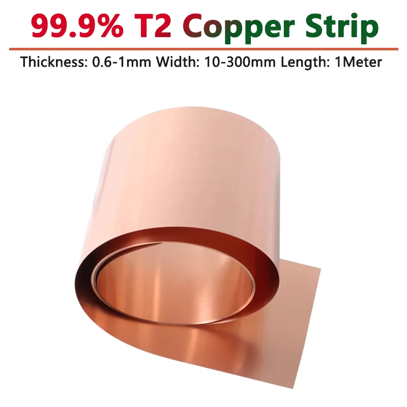 

1Meter 99.9% T2 Pure Copper Strip Sheet Foil Thickness 0.6mm 0.8mm 1mm Width 10 15 20 25 30 40 60 80-300mm Copper Strap Welding