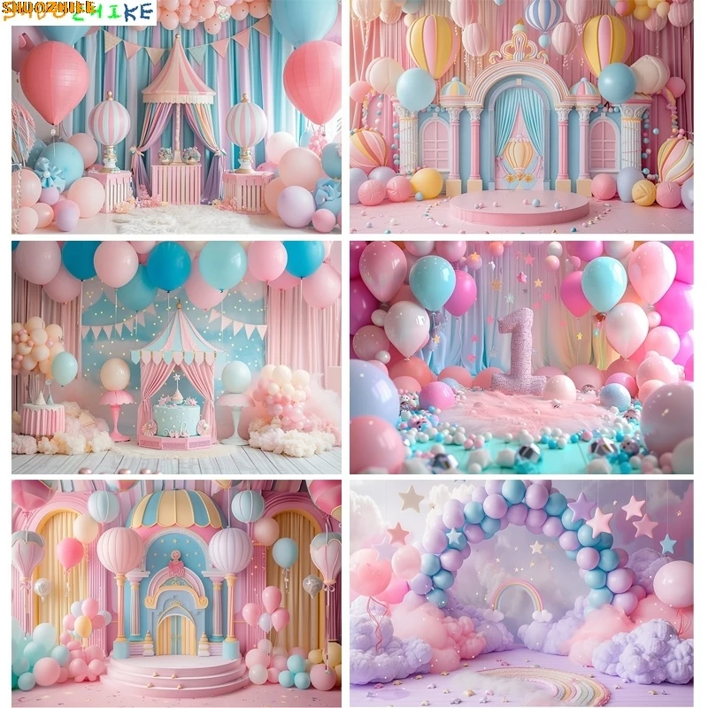 

Baby Room Happy Birthday Photography Backdrops Props Newborn Party Decoration Balloons Arch Floral Theme Photo Background QQ-10