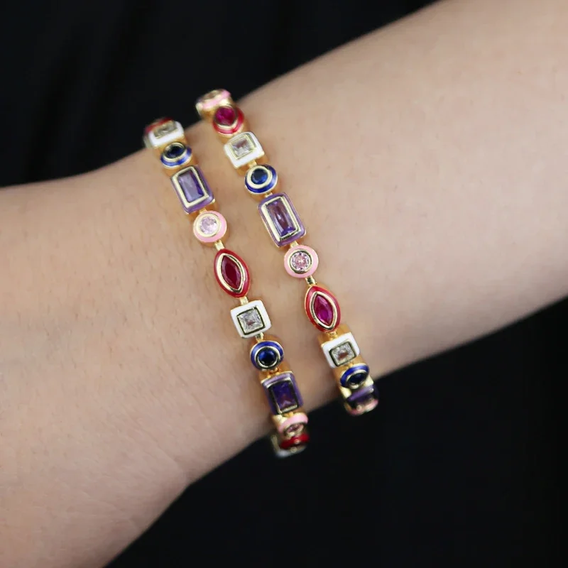 

Colorful Enamel Cubic Zirconia Tennis Chain Bracelet for Women