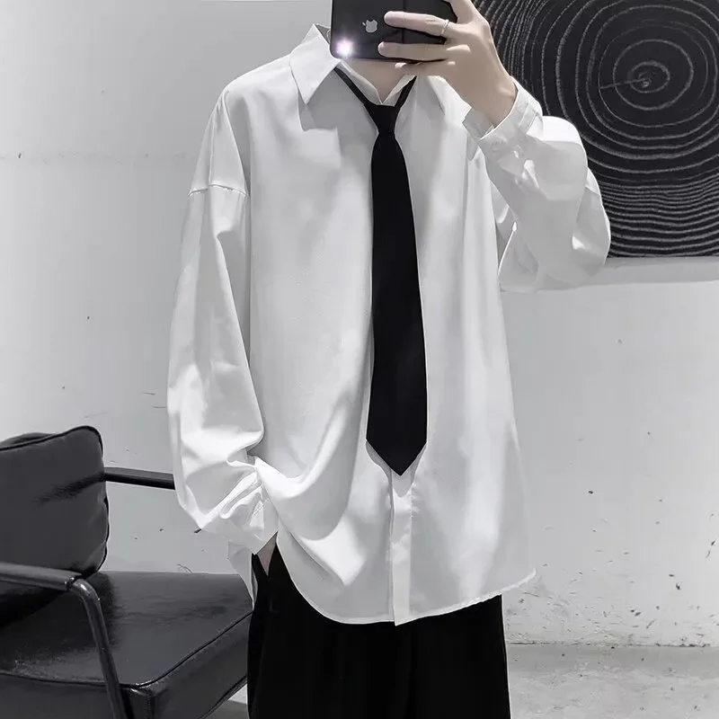 قميص رجالي فضفاض غير رسمي بأكمام طويلة رائجة البيع للموسم نمط جديد عصري لون نقي تصميم بسيط متعدد الاستخدامات على الطراز الكوري #3