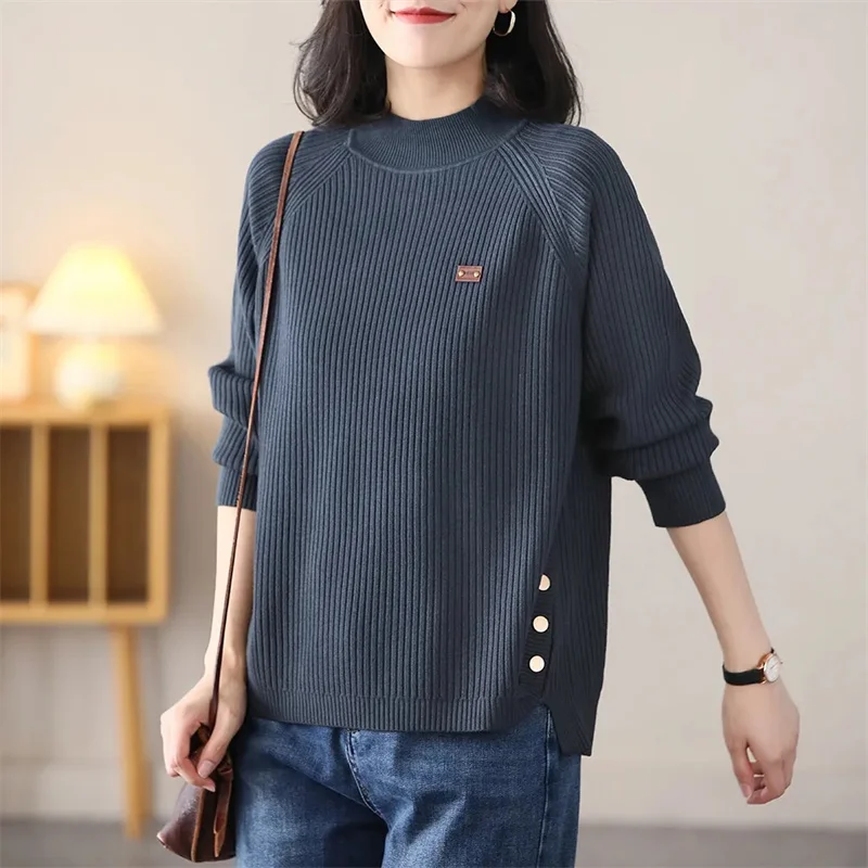 Korean Female Large Size 5XL Sweater Autumn Winter Ladies Half High CCollar Pullover Knitwear Women Loose Fitting Knitting Coat