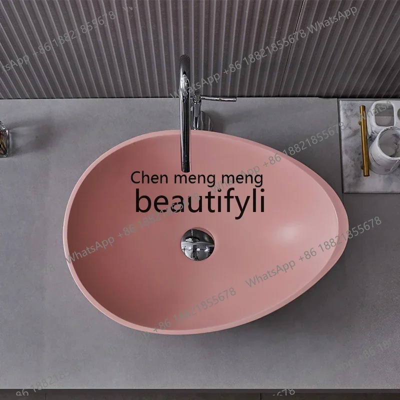 

New arrive Artificial stone pink countertop basin, artistic hand washing basin, bathroom household Nordic personality is simple
