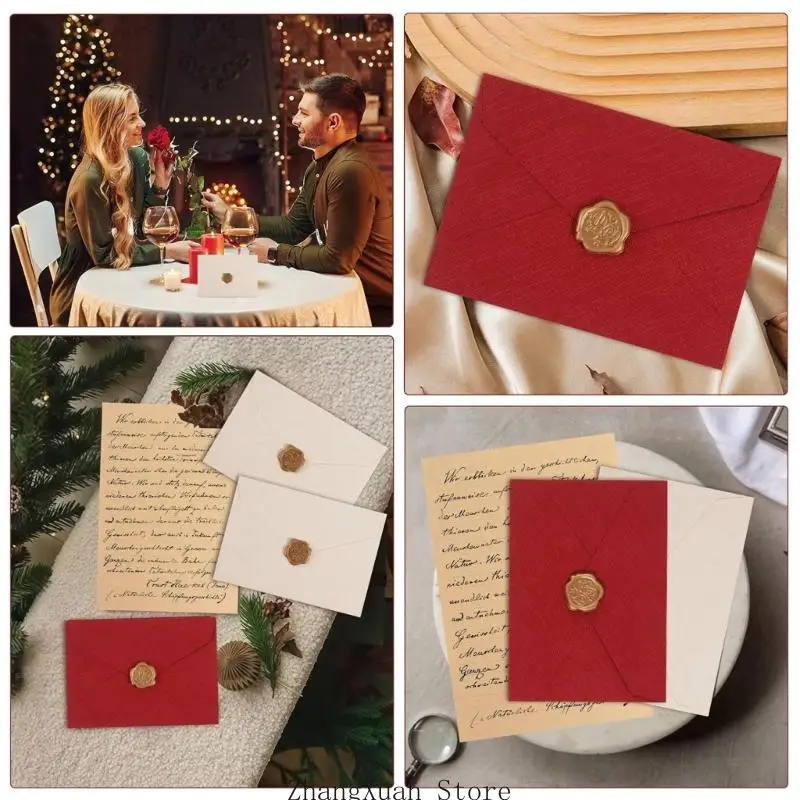 

3XUF 35 шт. бумажные конверты и листы с буквами с запечатывающей наклейкой в ​​виде свечи для ностальгических приглашений,