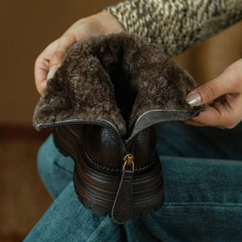 

Женские зимние ботильоны из овчины и шерсти внутри, повседневные женские теплые короткие ботинки на толстом среднем каблуке, женская обувь, PS002