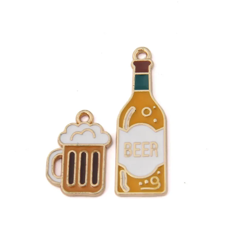 10pcs Beer Bottle Mug Enamel Charm for Jewelry Making Cute Earring Pendant Bracelet Necklace Diy Design Charms