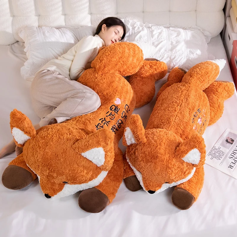 80cm Big Kawaii Fox Plush Toys Cartoon Stuffed Animal Cute Soft Cuddly Baby Plushie Pillow Lie Prone Toy for Girls Gift Decor