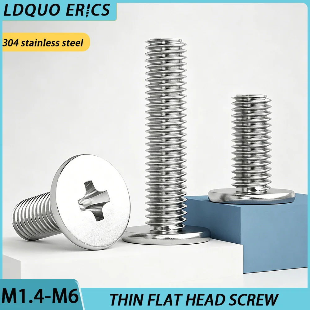 30/50 piezas Tornillo Phillips de cabeza plana ultrafina M1.4 M1.6 M2 M2.5 M3 M4 M5 M6 de acero inoxidable 304 CM, tornillo de cabeza plana súper baja tipo cruzado