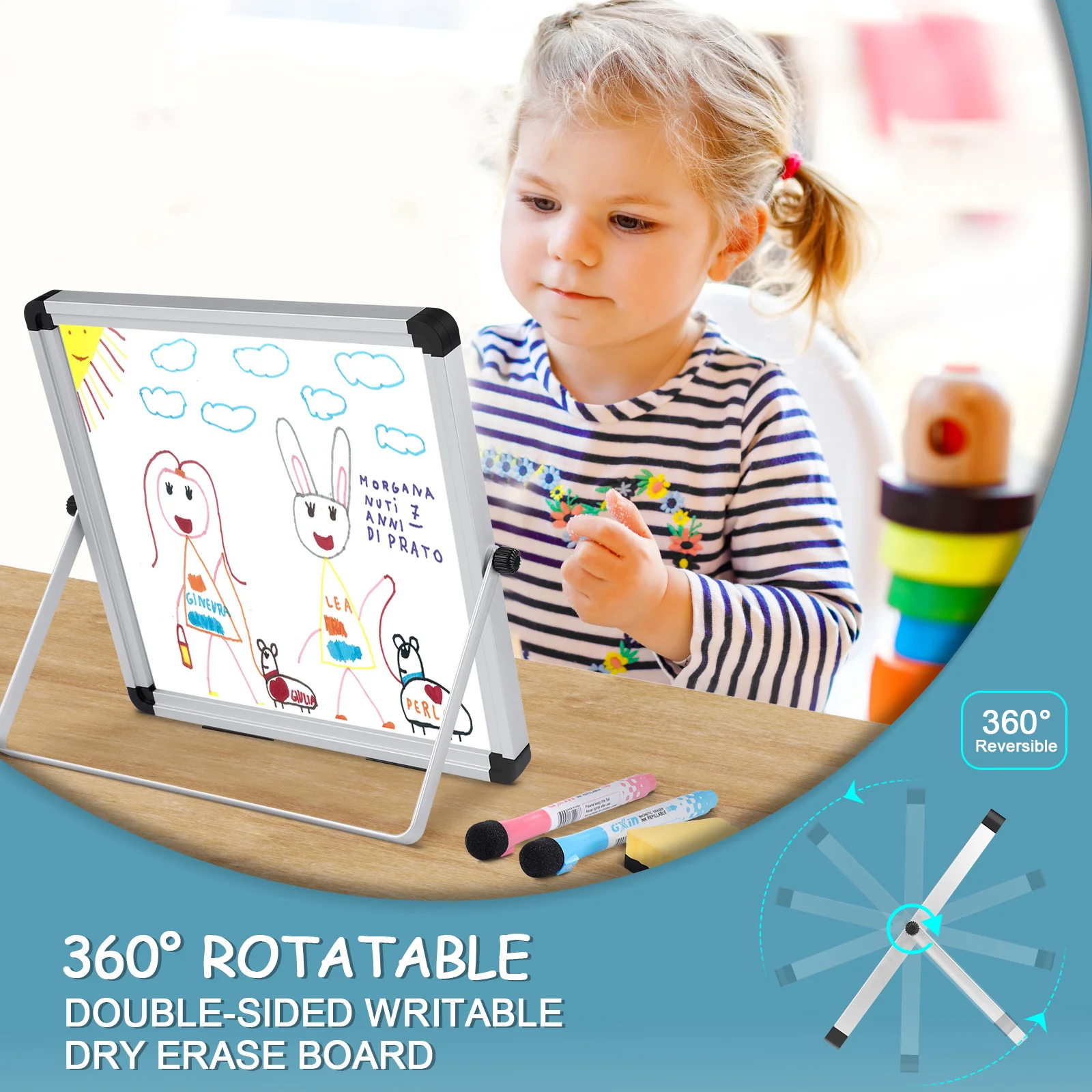 لوحة مسح جافة للمكتب، ممحاة سبورة بيضاء مزدوجة الجوانب، لوحات صغيرة لسطح المكتب للمنزل #5