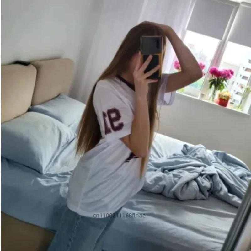 스트리트 댄스 드레스 여성 여름 v 넥 스포츠 스타일 패션 트렌드 반팔 캐주얼 91 디지털 프린트 패턴 티셔츠 짧은