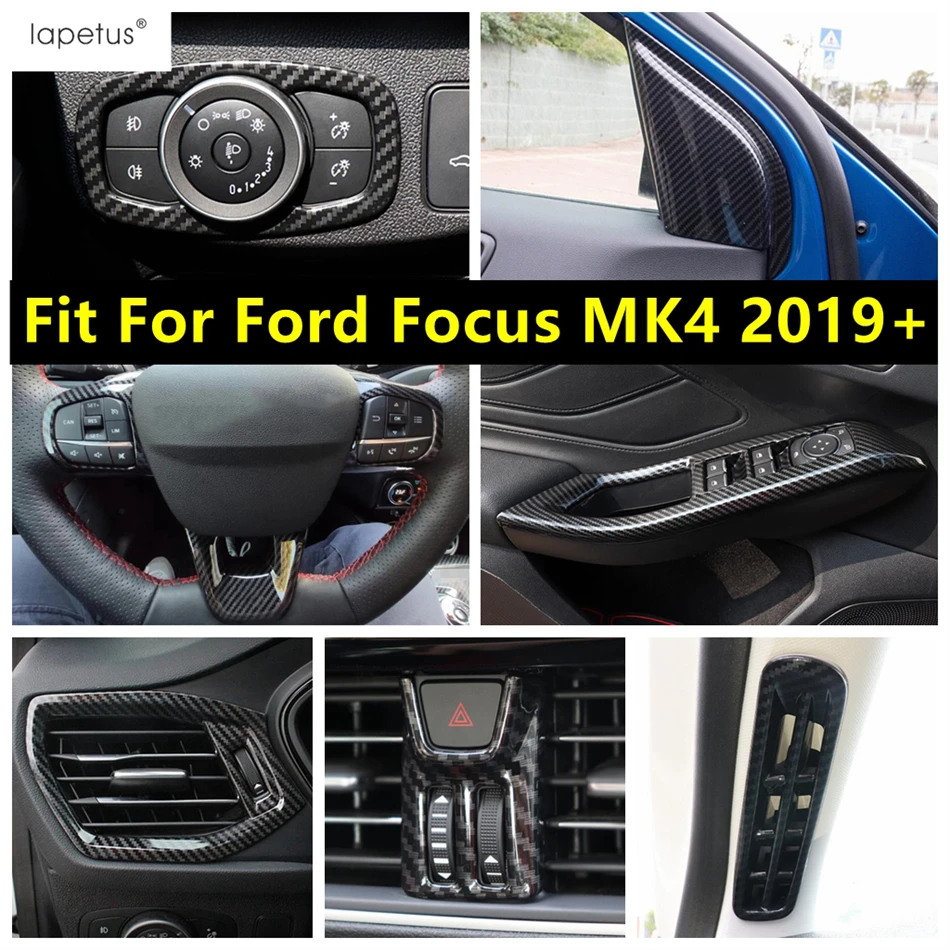 

Steering Wheel Frame / Air AC Outlet Vent / Window Lift Button Cover Trim Carbon Fiber Accessories For Ford Focus 2019 - 2024