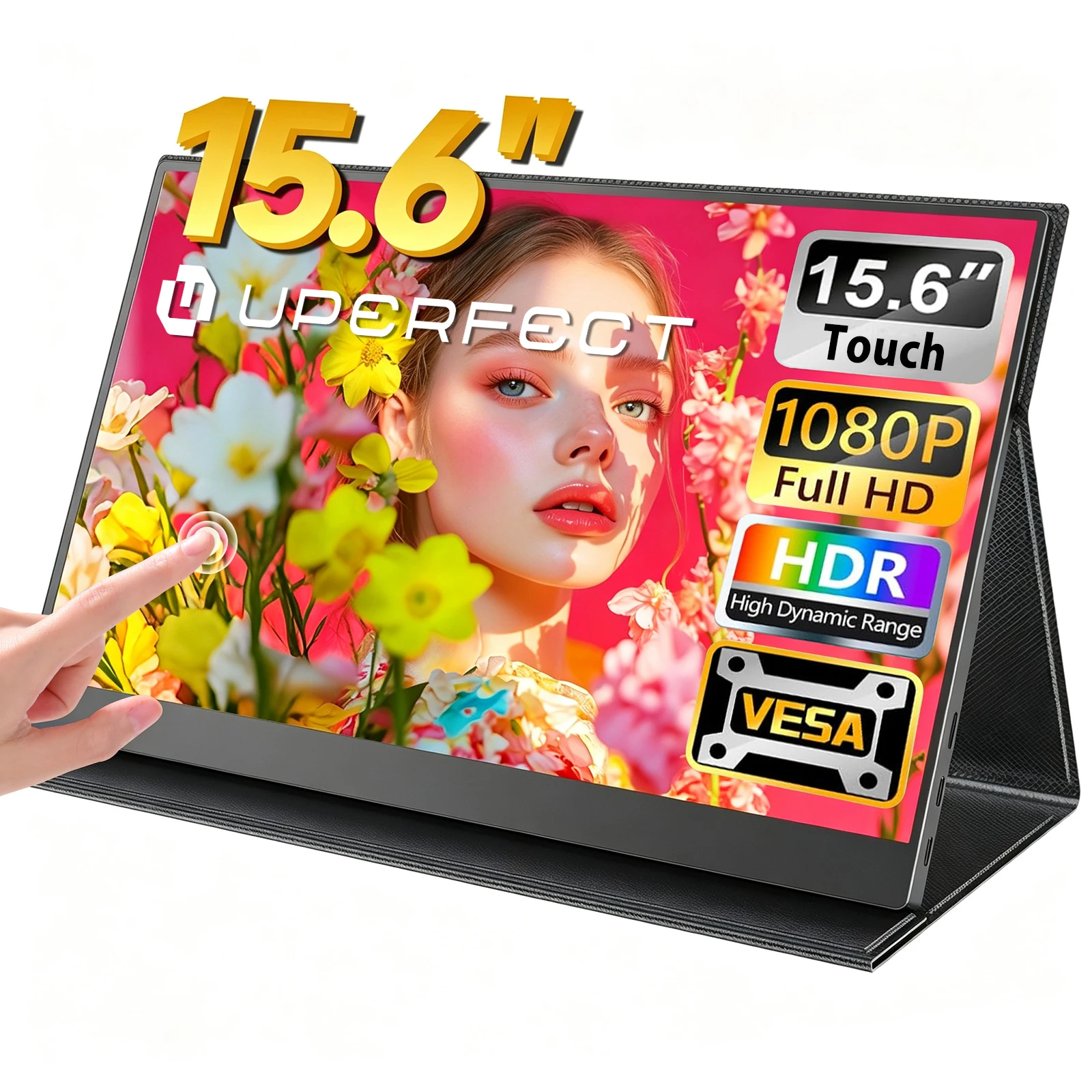 UPERFECT15.6" Portable Monitor Touchscreen1080P 300Nits FHD IPS Travel Display 10-Point Touch 100% sRGB Dual Speakers USB-C HDMI External Screen for Laptop MacBook Phone PS5 Switch Xbox